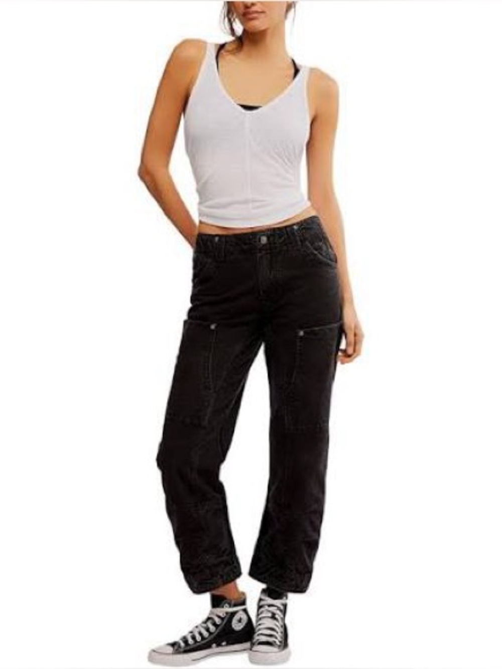 NWT Free People Supersonic Slim Washed Black Cropped Utility Jeans